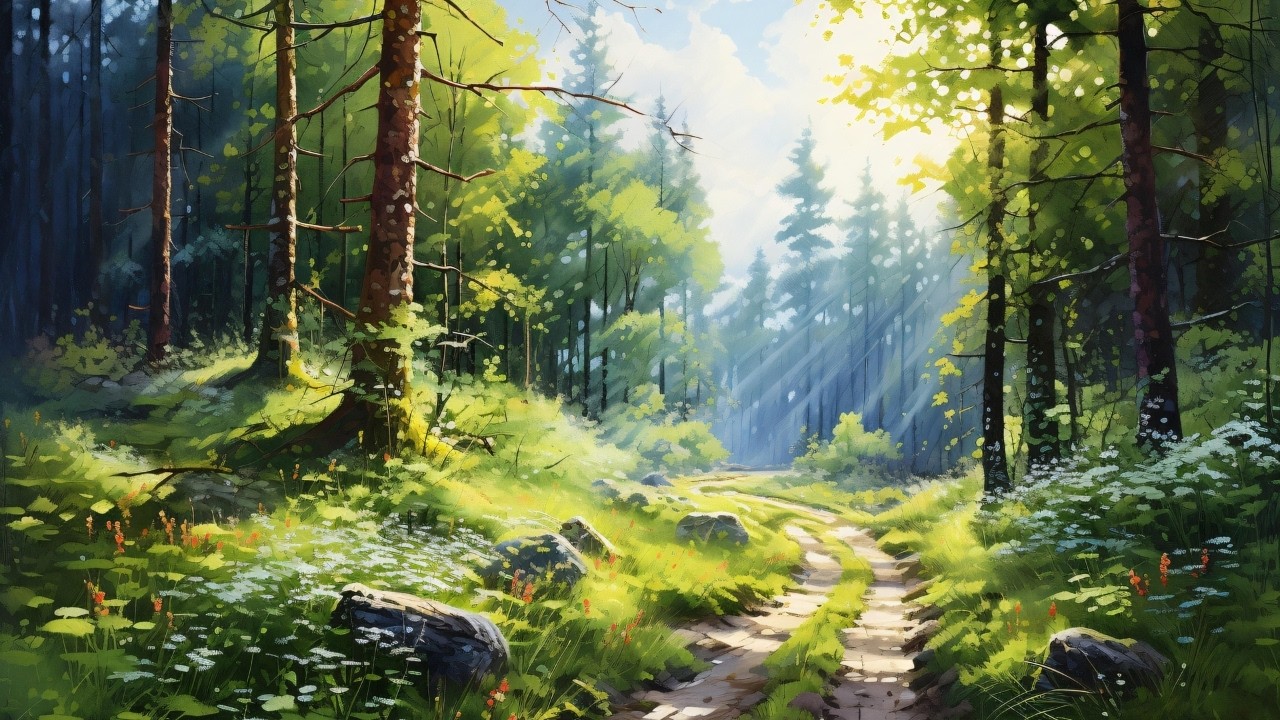 3 Hour Forest Path Screensaver Peaceful Sunlit Woodland Nature Artwork for TV or Monitor