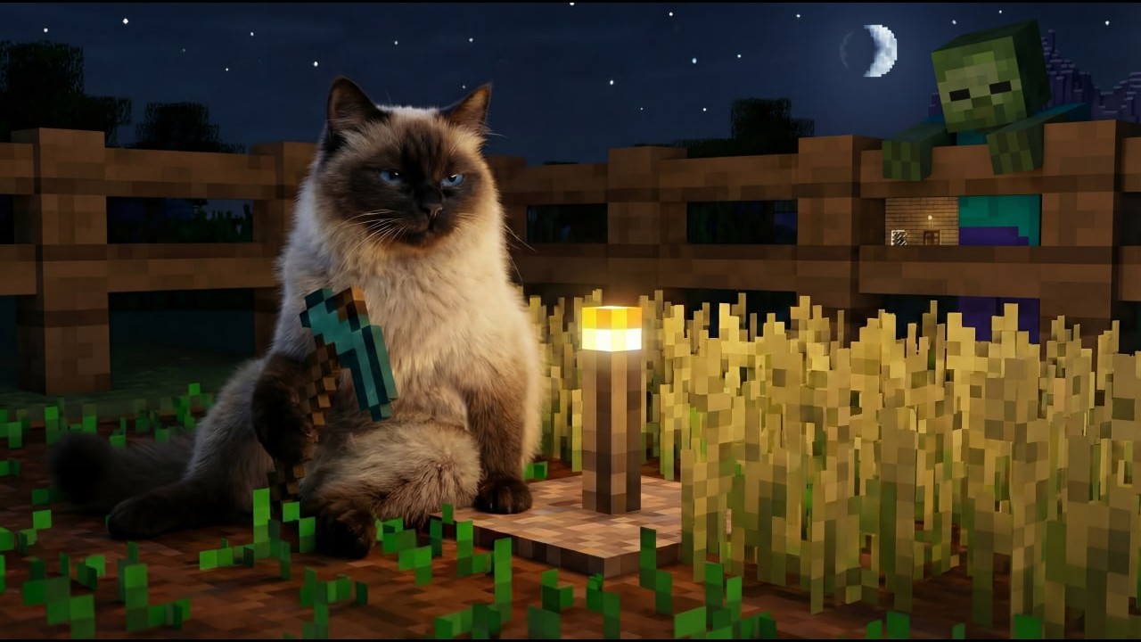 Shock! My Real Cat learned Minecraft farming