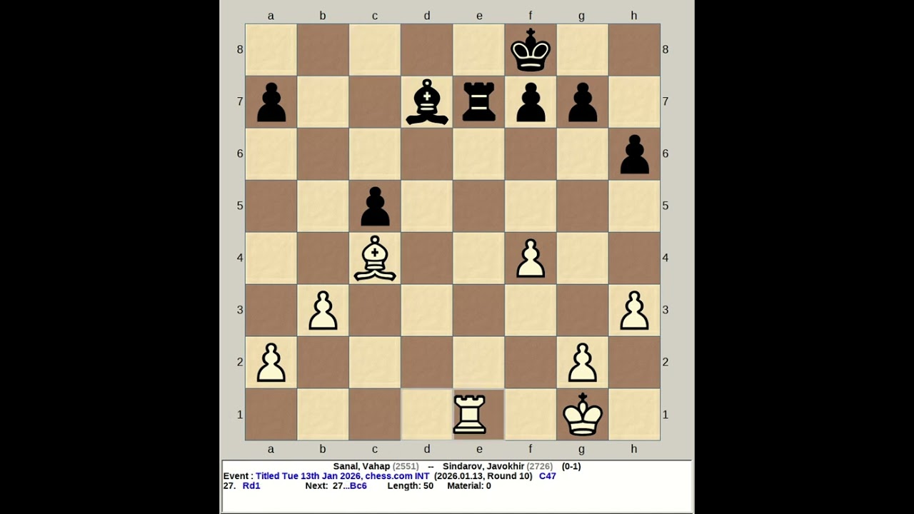 Sanal, Vahap vs Sindarov, Javokhir | Titled Tuesday 13th January 2026, chess com INT