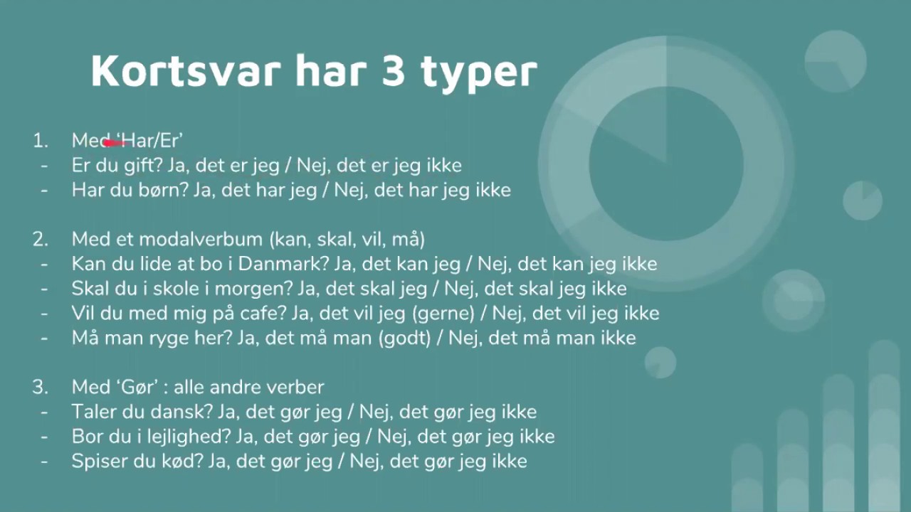 Ervins grammatikkatalog: Kortsvar (med Har/Er, Modalverber, eller Gør)