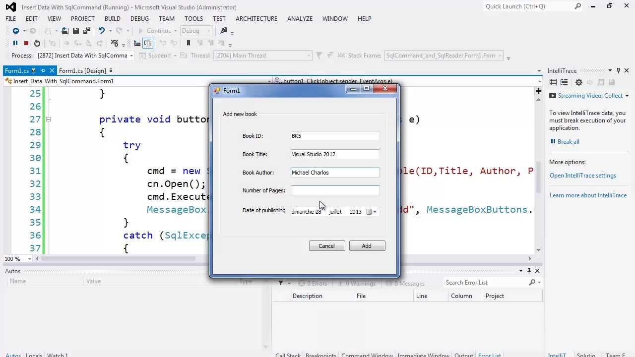 83. برمجة قواعد البيانات - إضافة البيانات في الجداول عبر SqlCommand