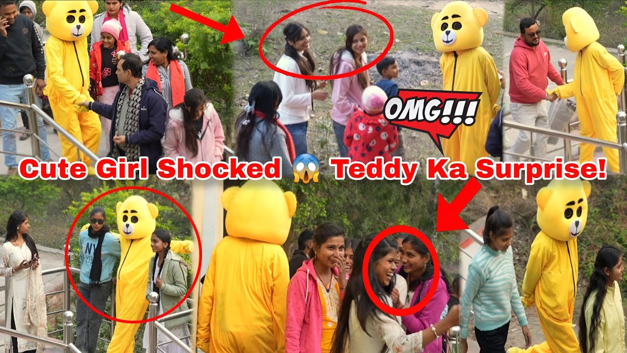Cute Teddy Bear Surprises Girls in Park 😍 | Funny Reaction Video