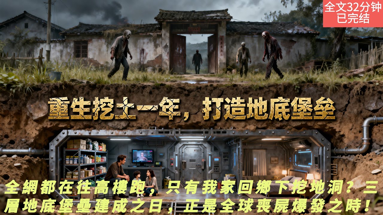 【全文三十二分鐘已完結|一口氣看末世生存系列】全網都在往高樓跑，只有我家回鄉下挖地洞？三層地底堡壘建成之日，正是全球喪屍爆發之時！