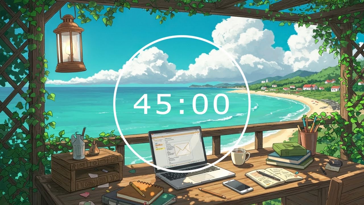 45/15 Pomodoro Timer | Deep Focus Lofi Music + Ocean Wave Sounds, Study & Work| 2 x 45 min | Day 10