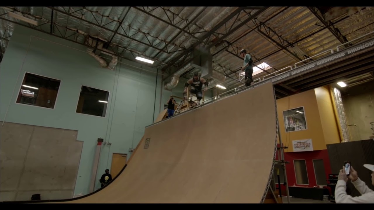 Big boy dropping in on Tony Hawks vert ramp / OMFG that looked painful