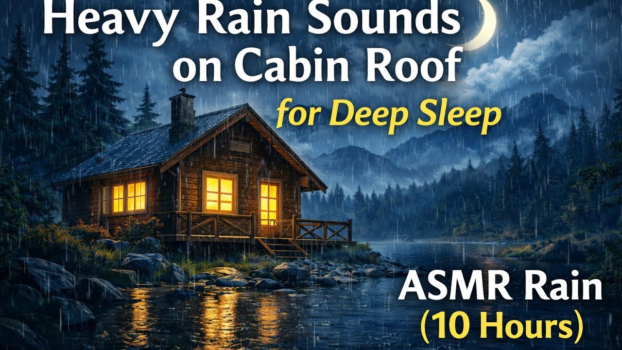 Relaxing Heavy Rain Sounds on Wooden Cabin Roof | Sleep ASMR