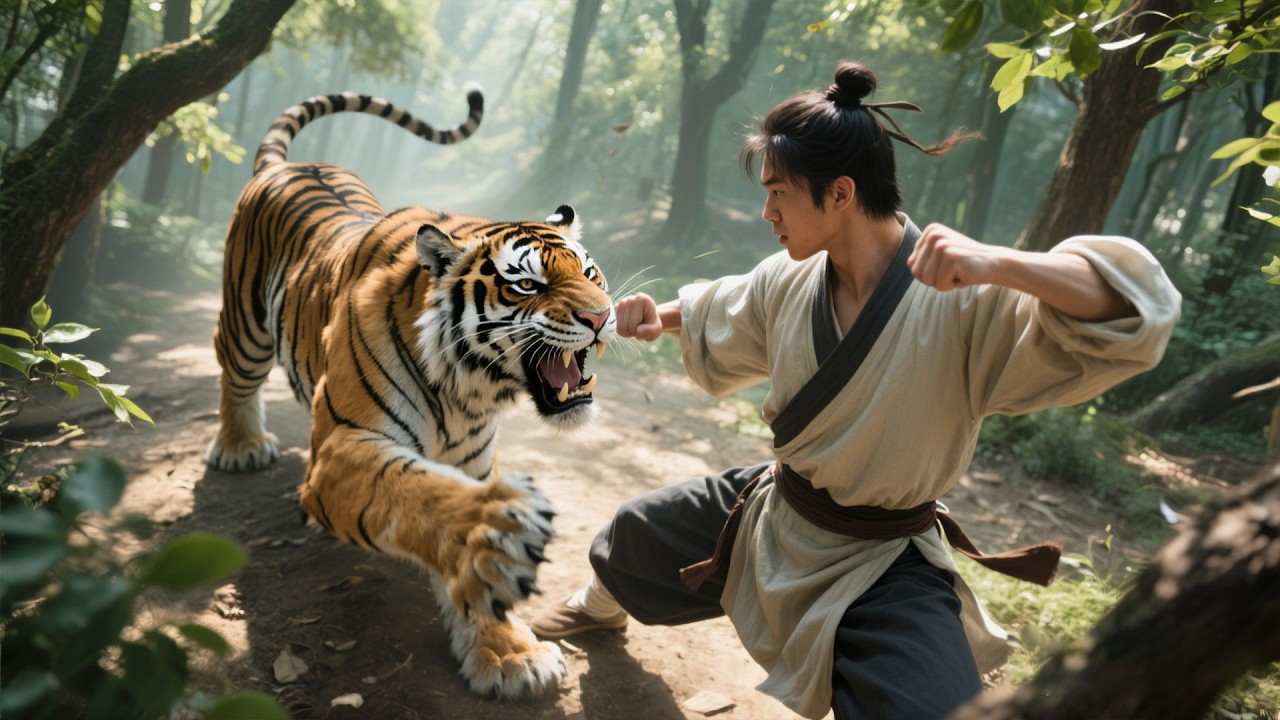 路邊昏睡的小夥竟是功夫大師，一拳制服兇惡猛虎！#武侠 #功夫 #kungfu #kungfumaster