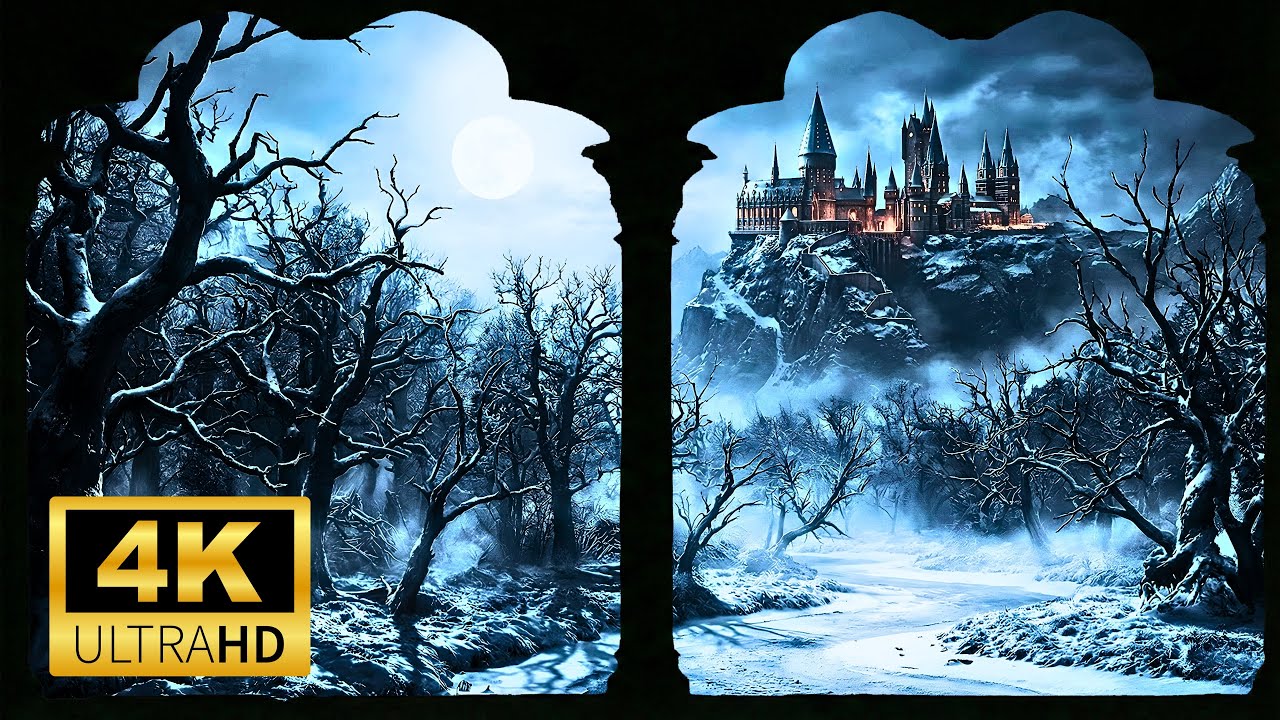 Window Projector Snow 4K - Dark Fantasy Castle Scene (with Ambience Music)