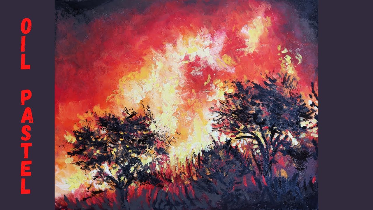 Ölpastellkreide Feuer malen, Tutorial, Oil Pastel Painting, Fire drawing