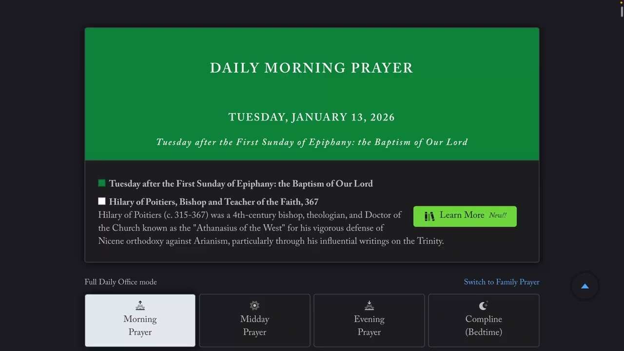 Morning Prayer, Tuesday 13 January 2026, BCP 2019: Psalm 34, Genesis 13, John 6:41-71