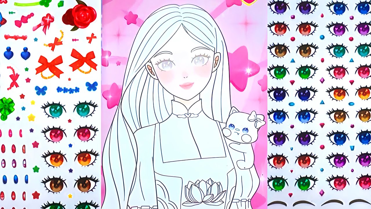 ✨ Paper Cute✨ Coloring an Asian Girl and Decorating with Makeup Stickers