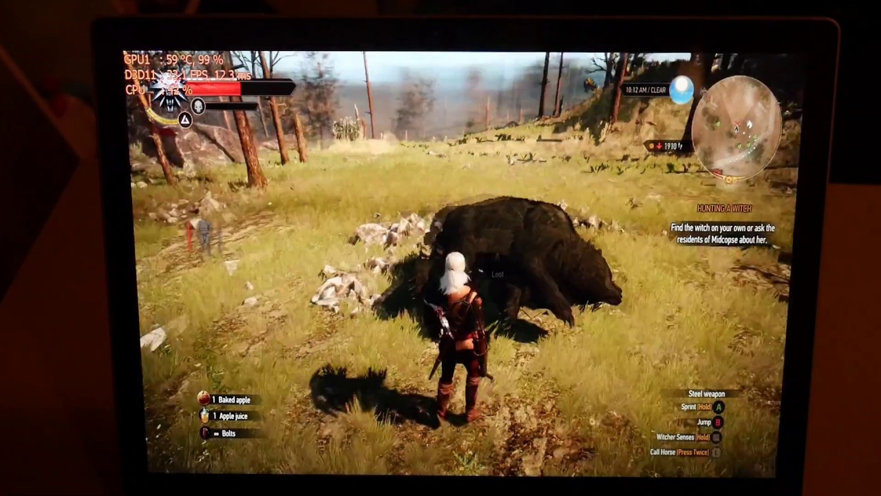 The Witcher 3 on the 2016 Surface Book with Performance Base
