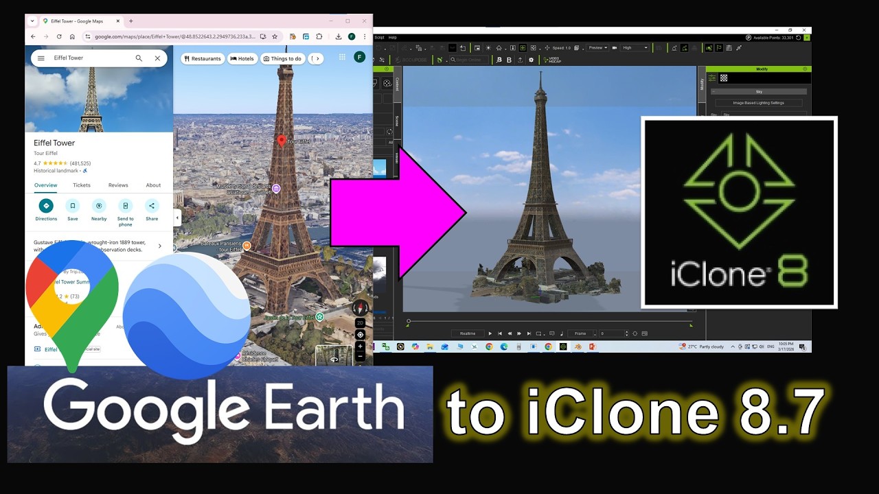 Преобразование 3D-карты Google Earth в iClone 8.7 | Рабочий процесс с реальным окружением (Blende...