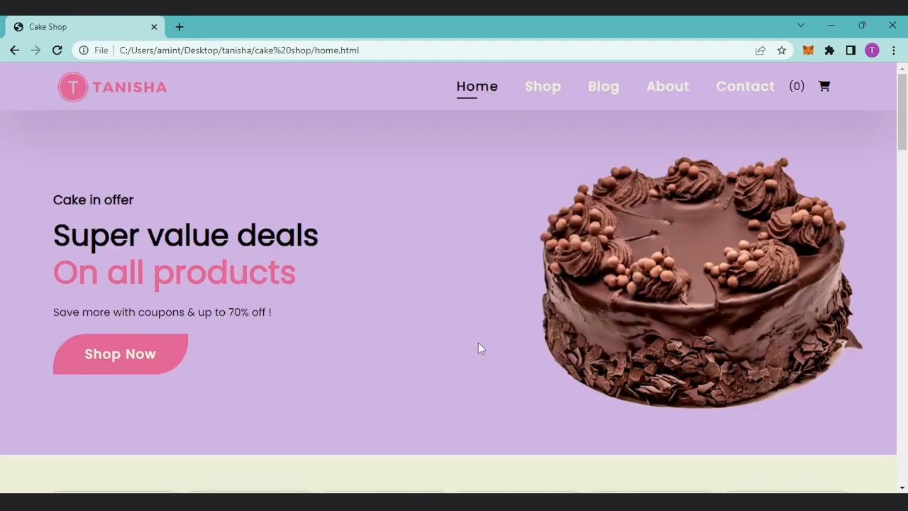Responsive Cake Shop Website Using Html, Css and JavaScript.