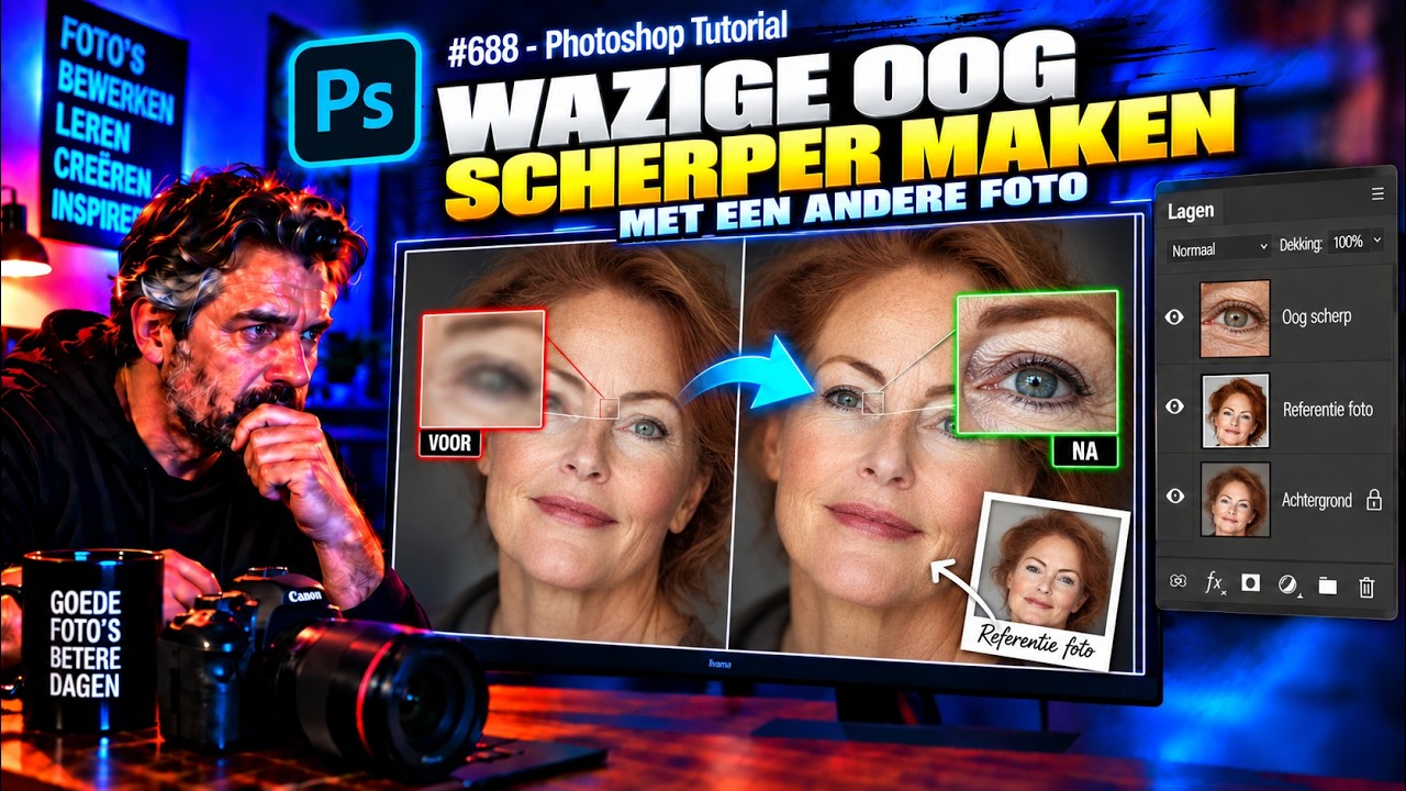 688 - Hoe kan ik een wazige oog scherp maken met een andere foto