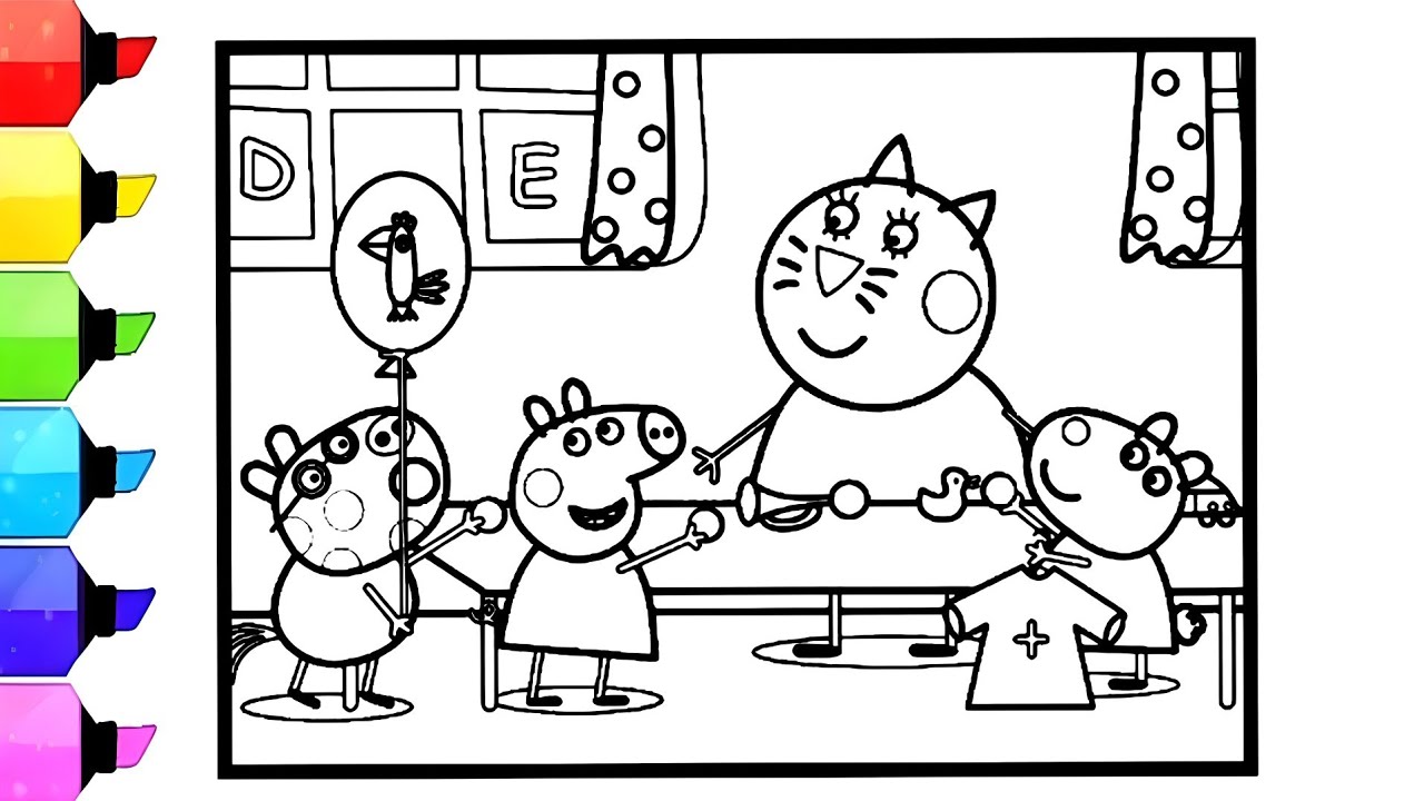 Peppa & Friends Playing with Candy Cat Drawing, Painting and Coloring Pages for Kids, Toddlers
