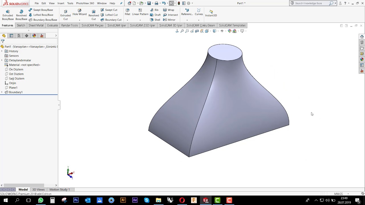 37- Solidworks Eğitim - Boundary Boss  Komutu kullanımı www.ankaracadcam.com