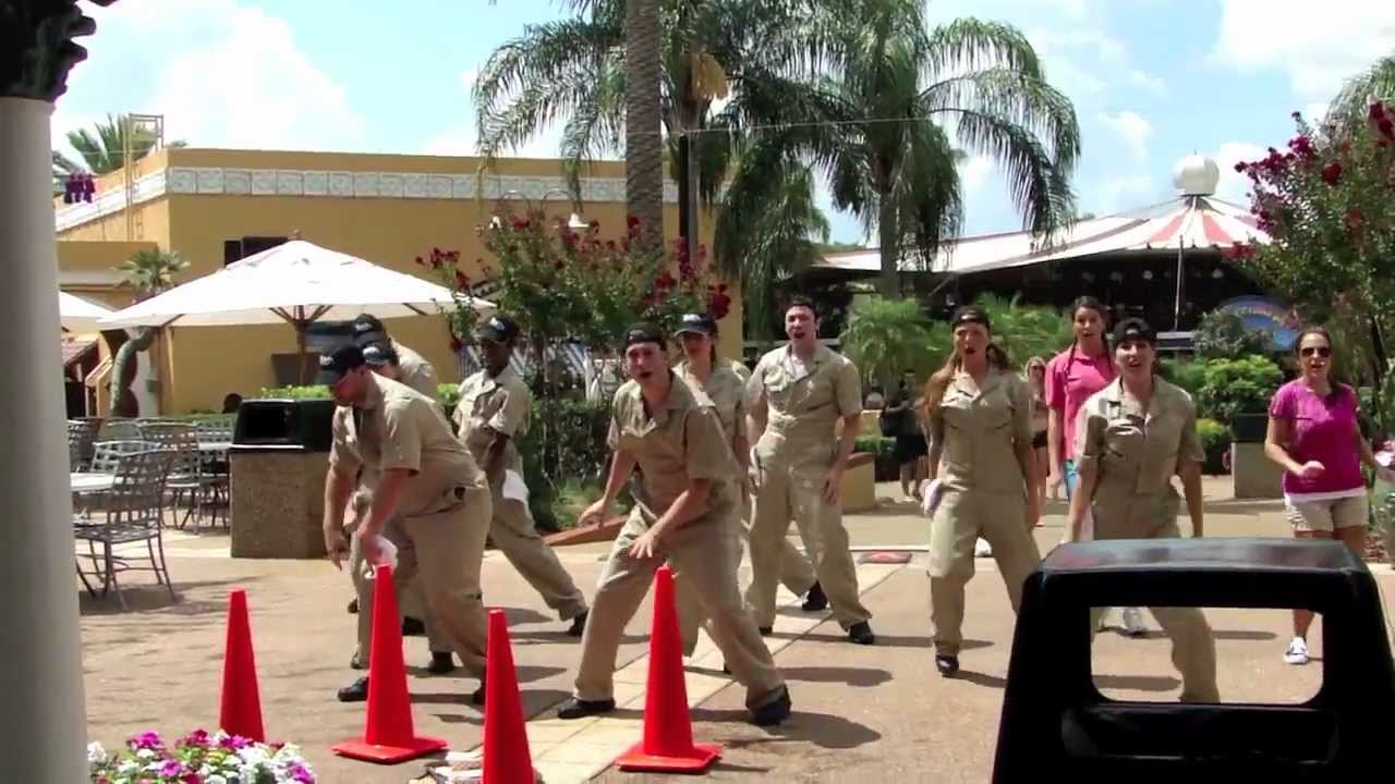 Flash mob at Busch Gardens Tampa Bay - custodial workers dance
