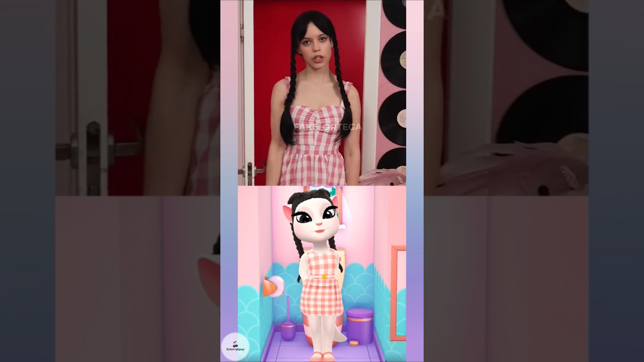 When Wednesday wears PINK 🌸💓 my talking angela 2 #wednesday #barbie #wednesdayandbarbie #fyp #shorts
