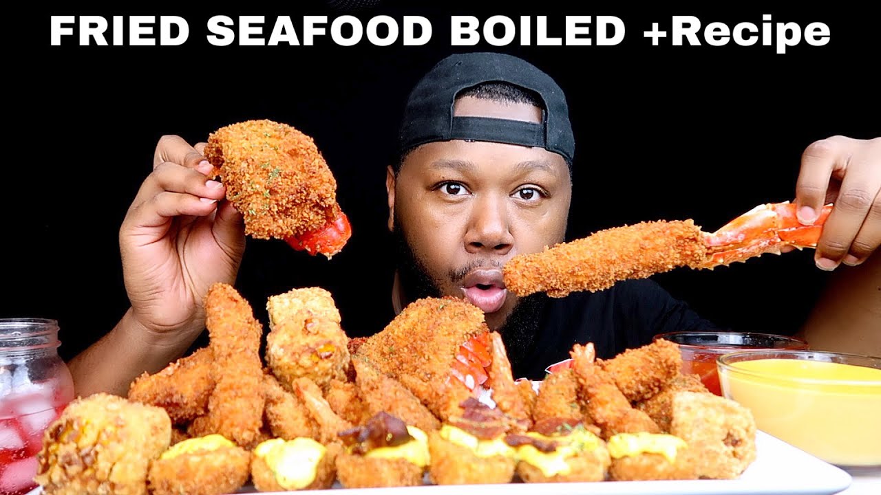 FRIED SEAFOOD BOIL (King Crab, Lobster, Deviled Eggs, Shrimp)| MUKBANG + RECIPE