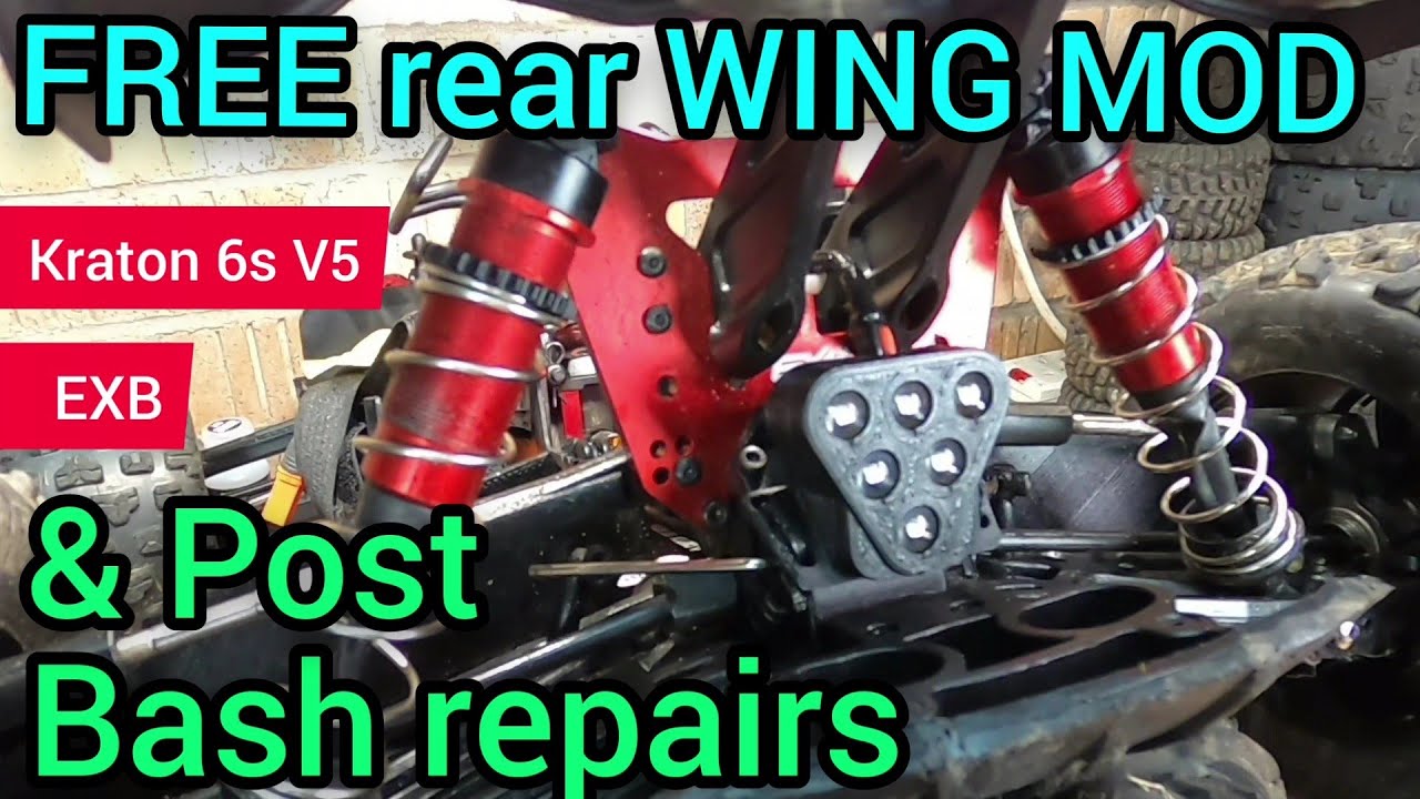 Arrma Kraton 6s v5 exb. FREE rear WING BRACE mod & repairing the pivot ball. NO MORE broken screws!!