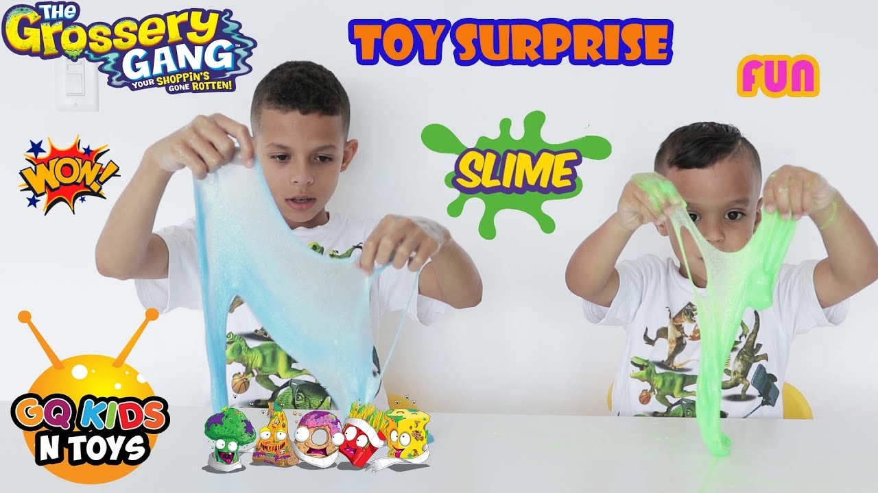 DIY SLIME, COLORS, FUN, SQUISHY SLIME, GROCERY GANG SURPRISE- GQ KIDS