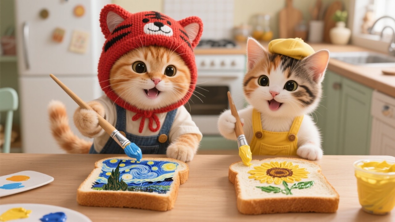 Eating Van Gogh?! 🎨Cozy Cat Kitchen: Painting 