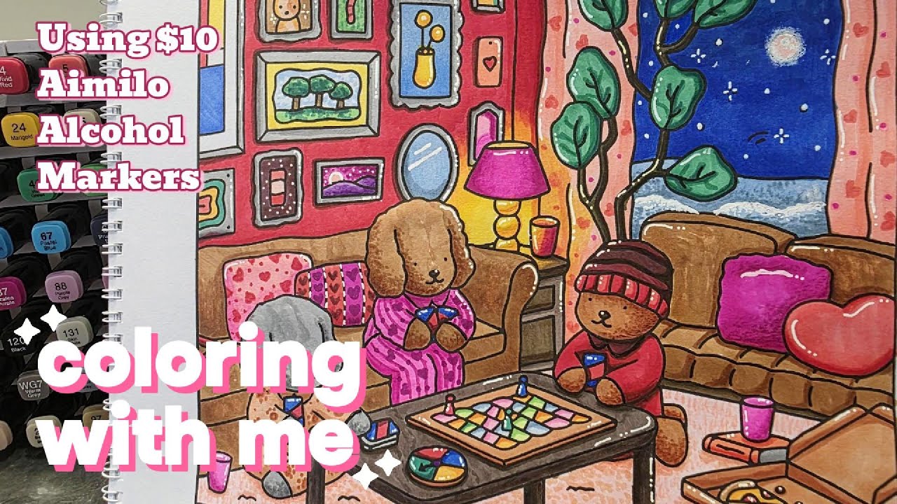 Coloring With Me ASMR : Winter Night Staycation w/ Friends, But Make It a Little Mood of Valentine