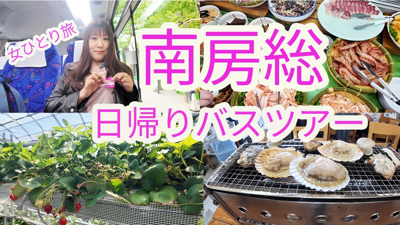 【女ひとり旅】南房総日帰りバスツアー！海鮮浜焼き食べ放題やいちご狩り　東京湾クルーズ！気軽なバスツアーってこんな感じ！