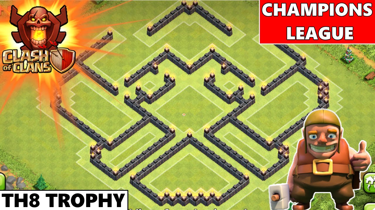Clash Of Clans | Epic TH8 Champions League Trophy Base 2015! Tricky & Unique Trophy base!