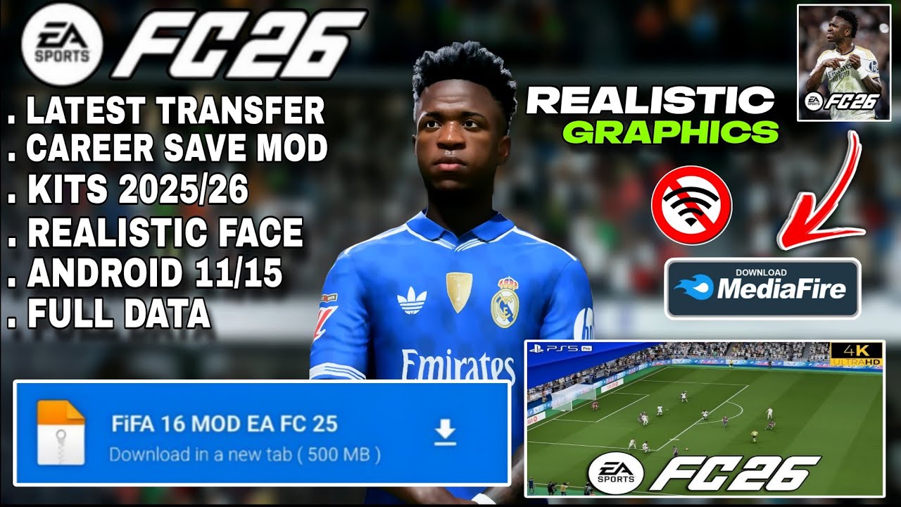 FC26 NEW UPDATE! FIFA 16 MOD EA FC 25 Android Offline | Can Career Mode + All Tournaments HD Graphic