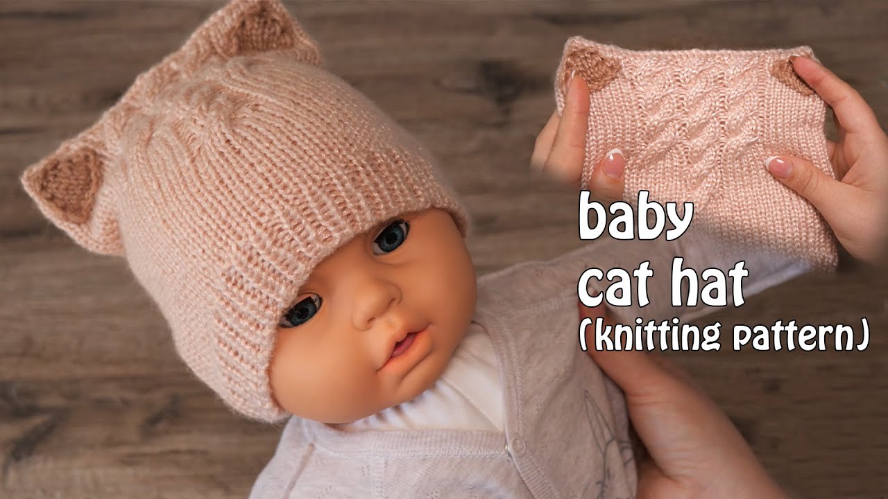 Детская кото шапка спицами 🐱 Baby Cat hat knitting pattern