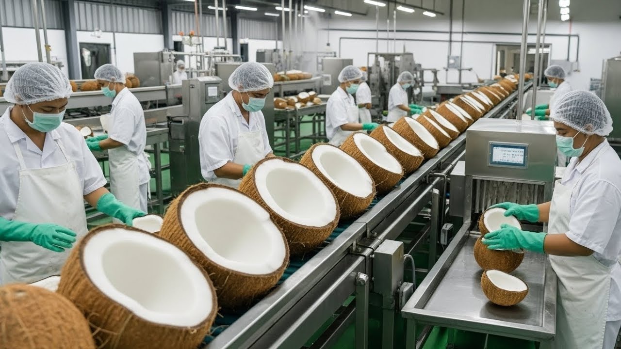 Inside the Coconut Factory: From Wax Coconut Flesh to Premium Dessert Products (Full Process)