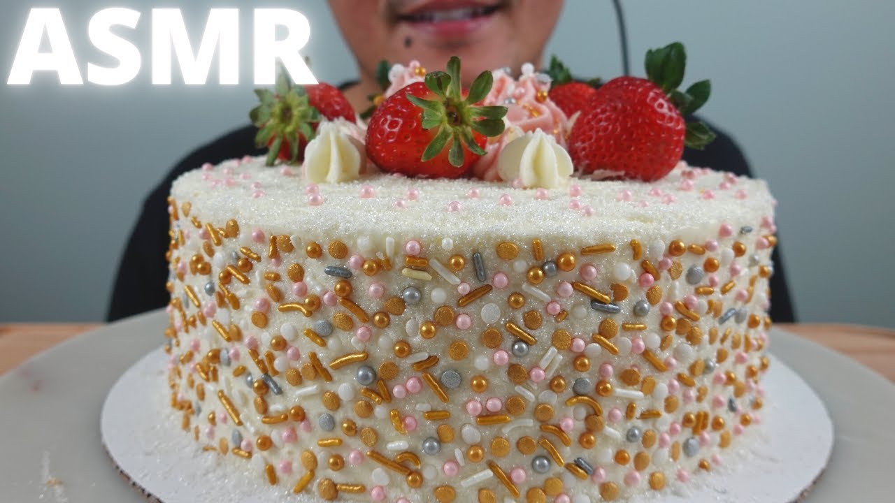 ASMR | Homemade Strawberry Champagne Cake | The Hangry Mole