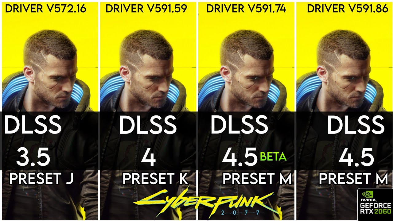 DLSS 3.5 vs DLSS 4 vs DLSS 4.5 (Beta) vs DLSS 4.5 - Cyberpunk 2077 - RTX 2060
