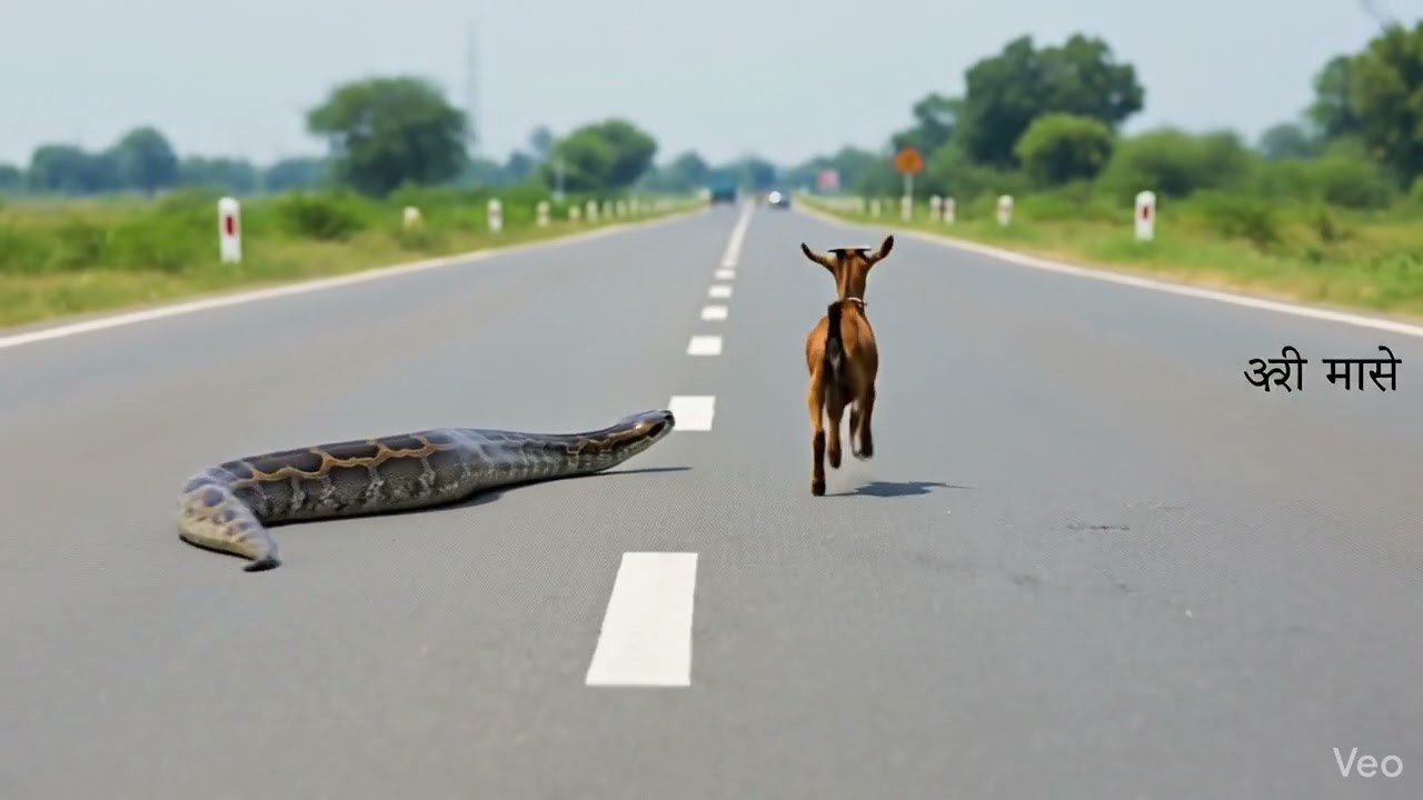 बकरी के पीछे पड़ा एक बड़ा साअजगर