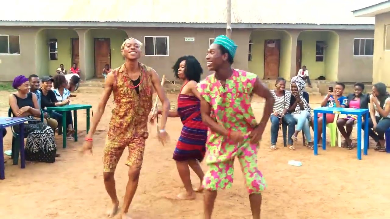 Yoruba traditional bata dance performed by students with akoto drums