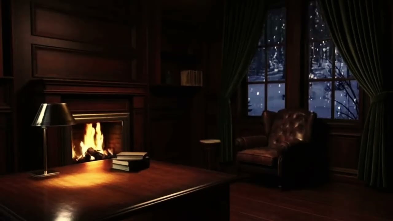 Dark Academia Fireplace at Night 🔥 | 8 Hours of Deep Sleep, Focus & Calm Ambience