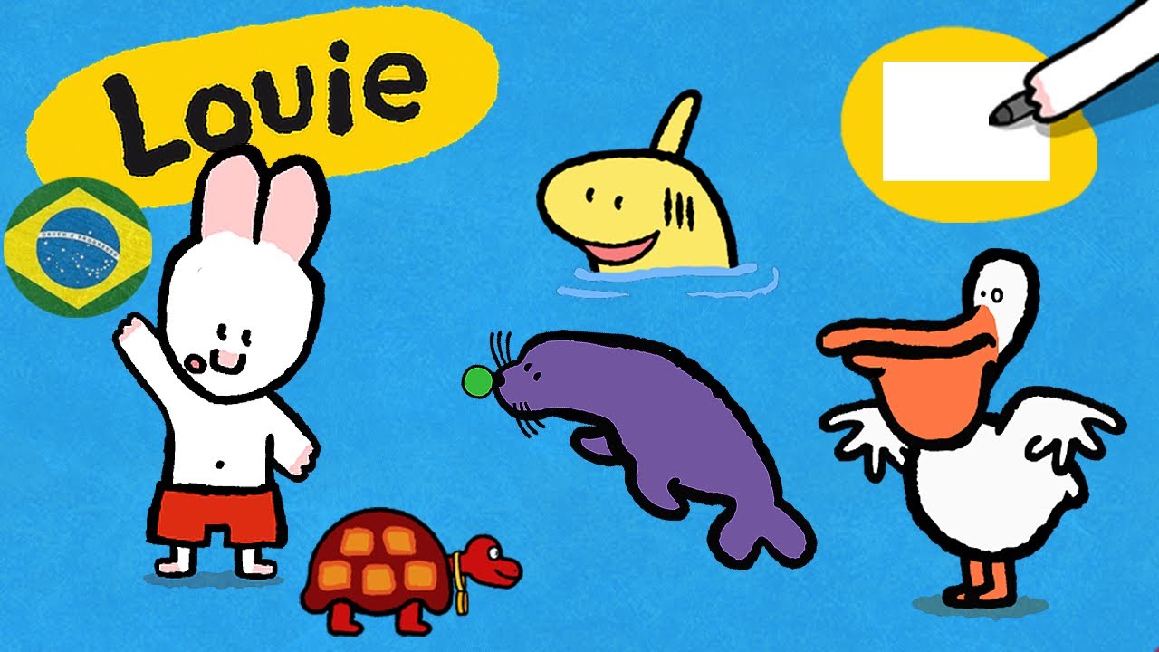 Louie, desenhe me 🎨 ✐ Animais à beira-mar ✐ | Desenhos animados para crianças