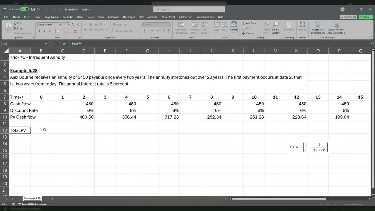 Present Value of an Annuity with Infrequent Payments (Timeline & Formula Approach)