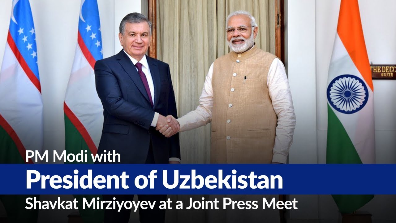PM Modi with President of Uzbekistan Shavkat Mirziyoyev at a Joint Press Meet