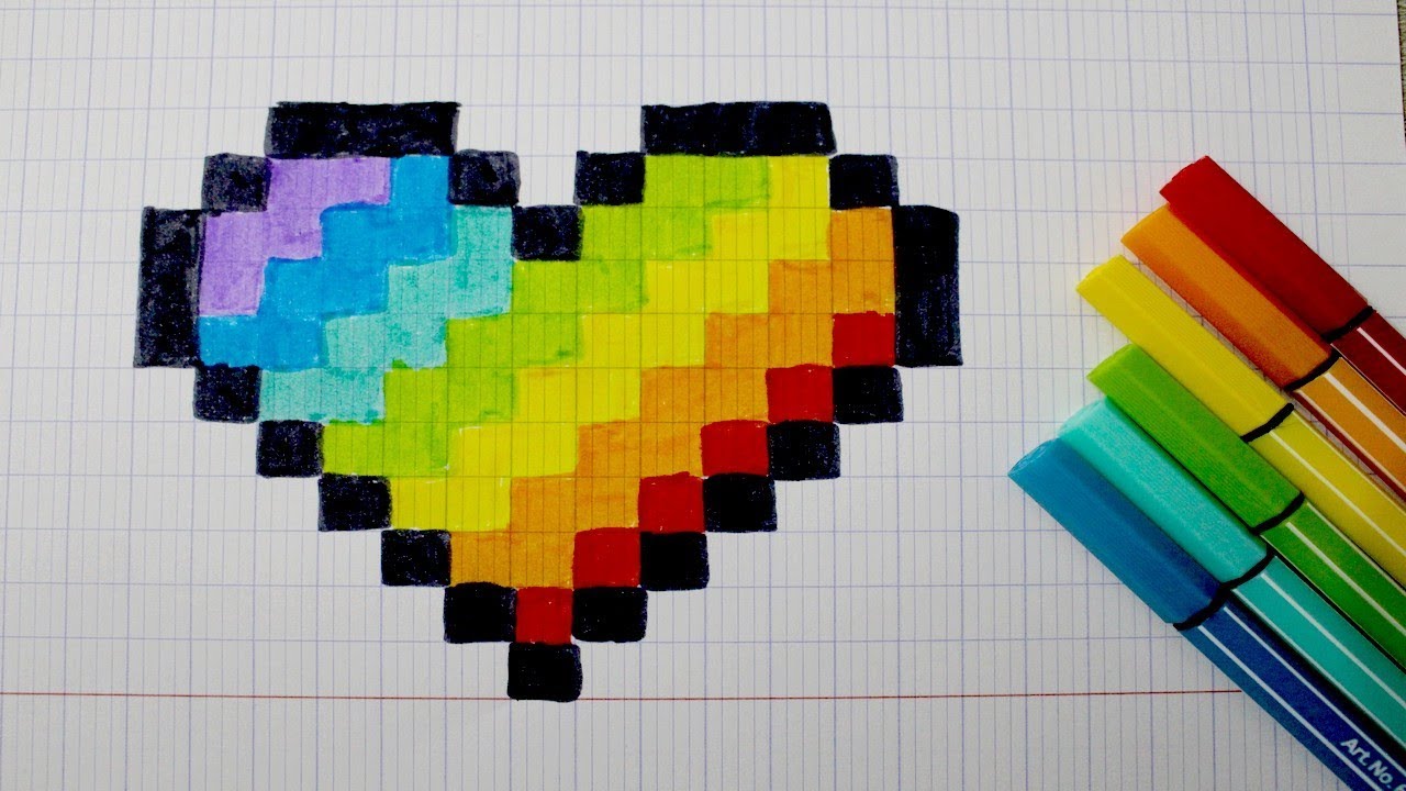 COEUR Arc-en-ciel en PIXEL ART