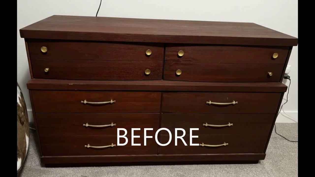 Paint washing a mid-century modern dresser using Jolie Eucalyptus paint! #furnitureflip
