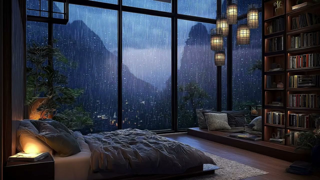 Cozy Winter Night Rain 🔥 Fireplace ASMR Sounds (3 Hours)