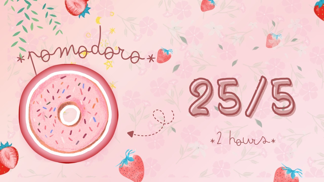 strawberry frosted donut🍩25/5 4 Sets / pomodoro focus timer / cozy lofi vibes / 2hrs study with me 💗