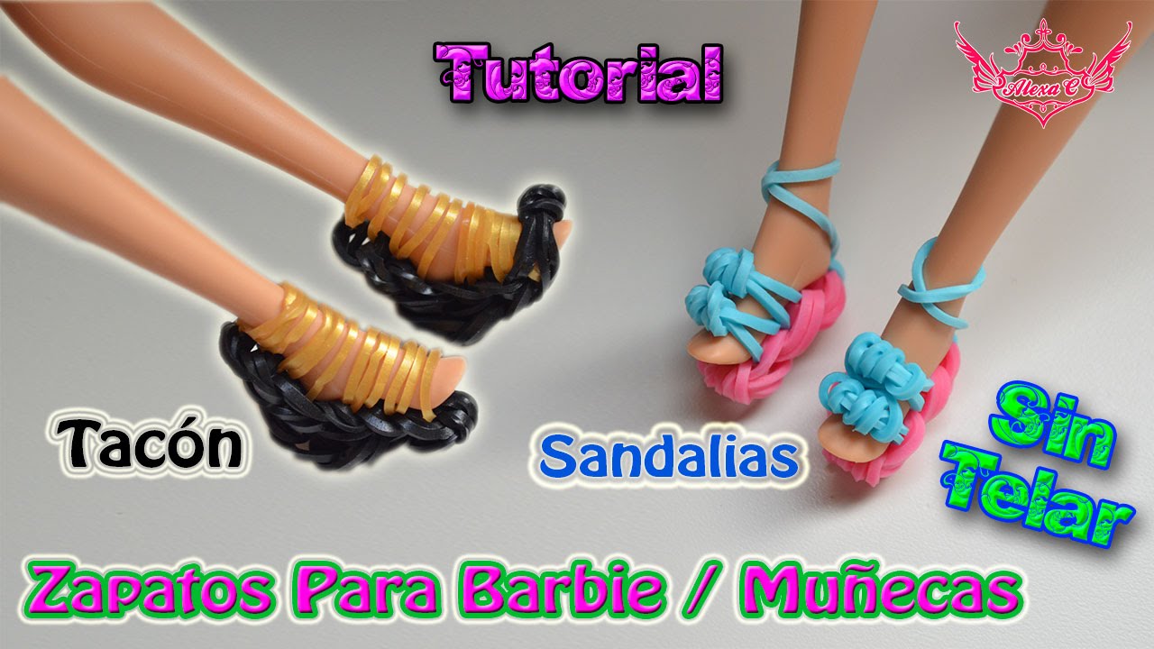 ♥ Tutorial 2 en 1: Zapatos (Tacón y Sandalias) para Barbie de gomitas (sin telar) ♥
