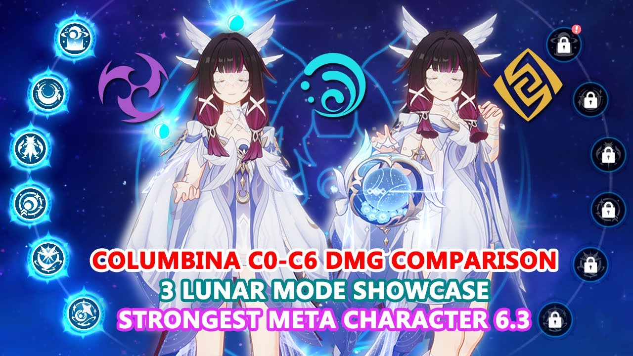 Columbina C0-C6 DMG Comparison : 3 Lunar Mode Showcase | Strongest Meta Character | Early Access 6.3