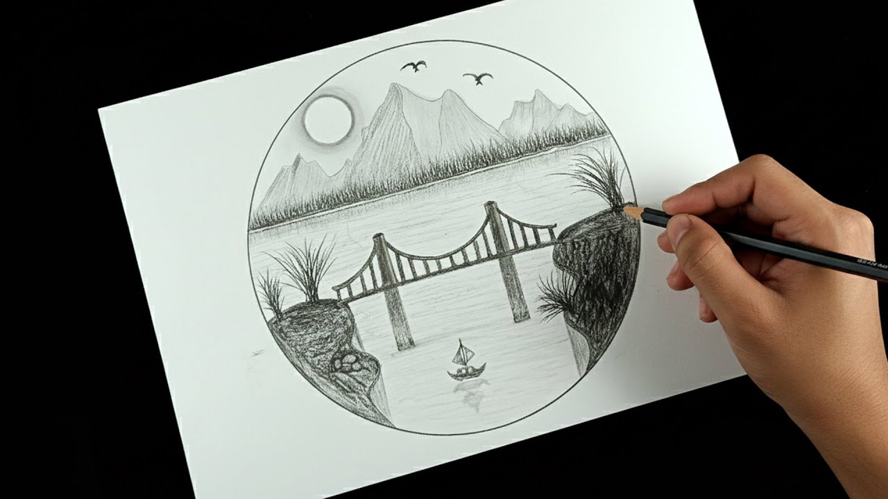Easy Pencil Scenery Drawing for Beginners | Step-by-Step Landscape Art