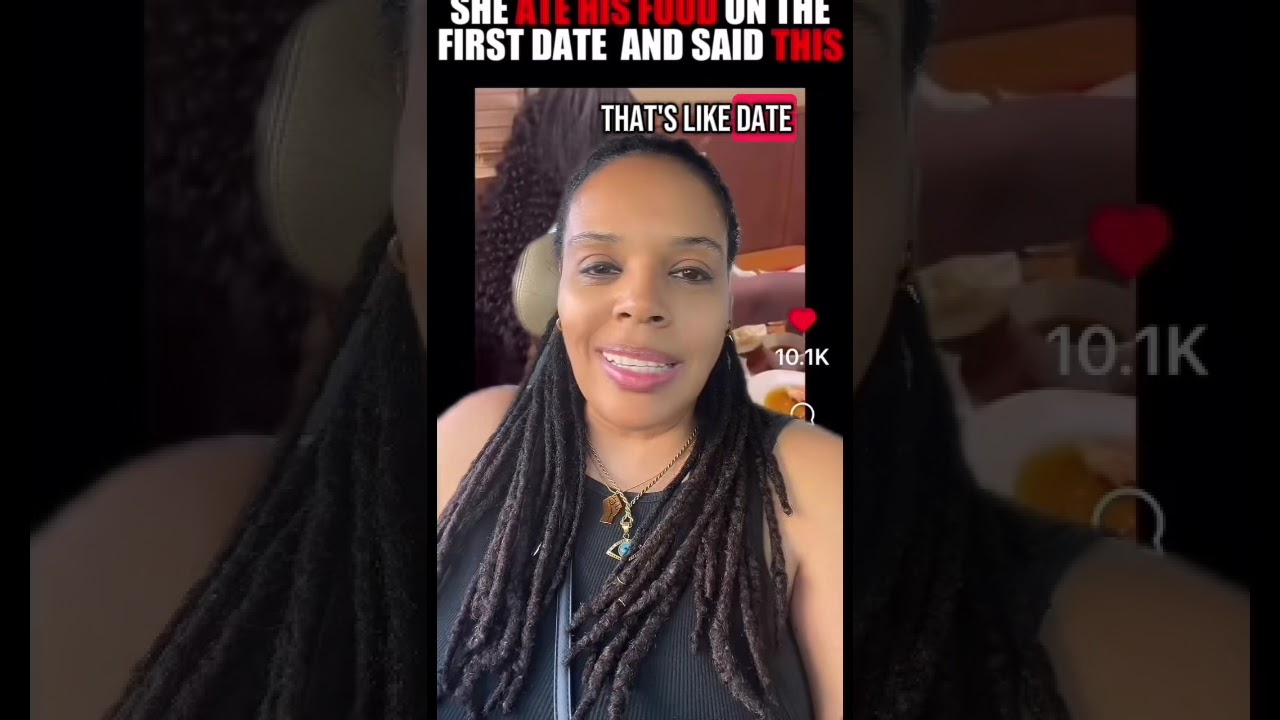 Woman eats man’s food on first date.