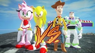 Super Sonic The Hedgehog And Amy Rose Vs Woody And Buzz Lightyear EPIC BATTLE